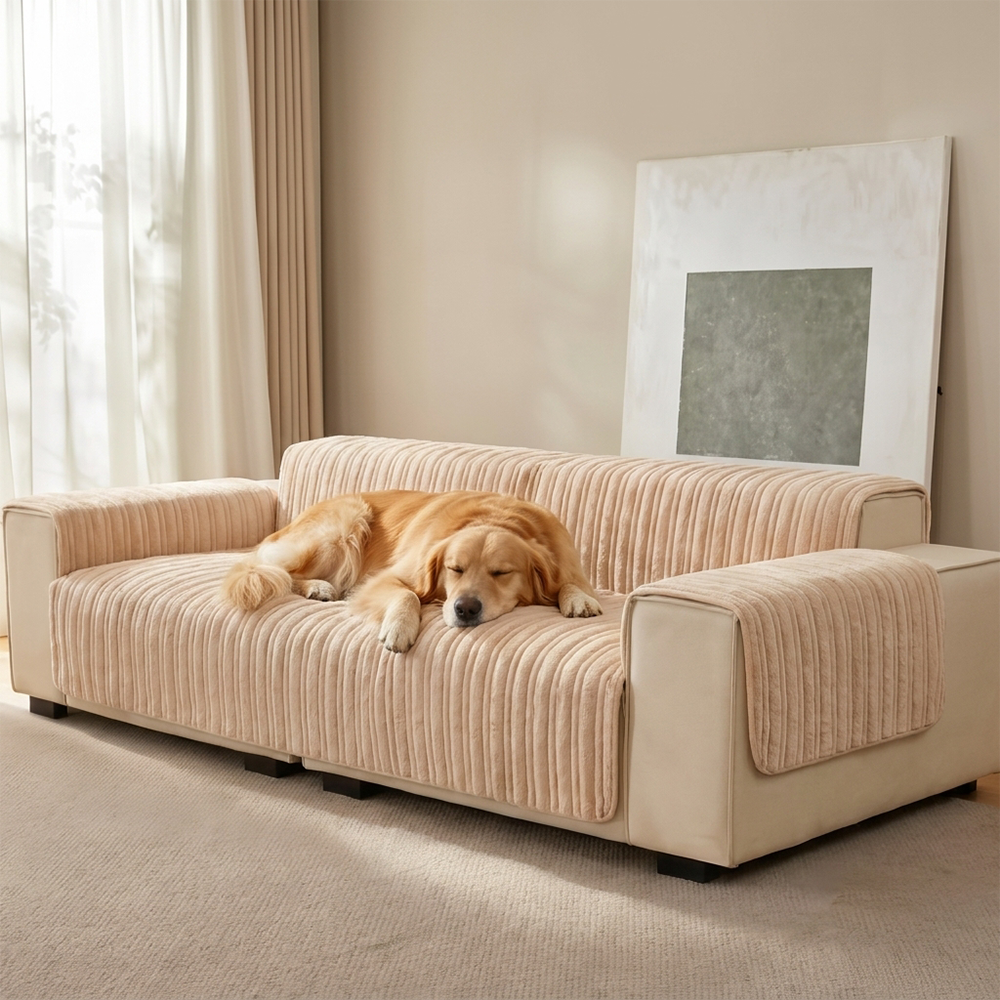 One-Piece Waterproof Pet-Friendly Ribbed Plush Recliner Couch Cover- Cozy Nest