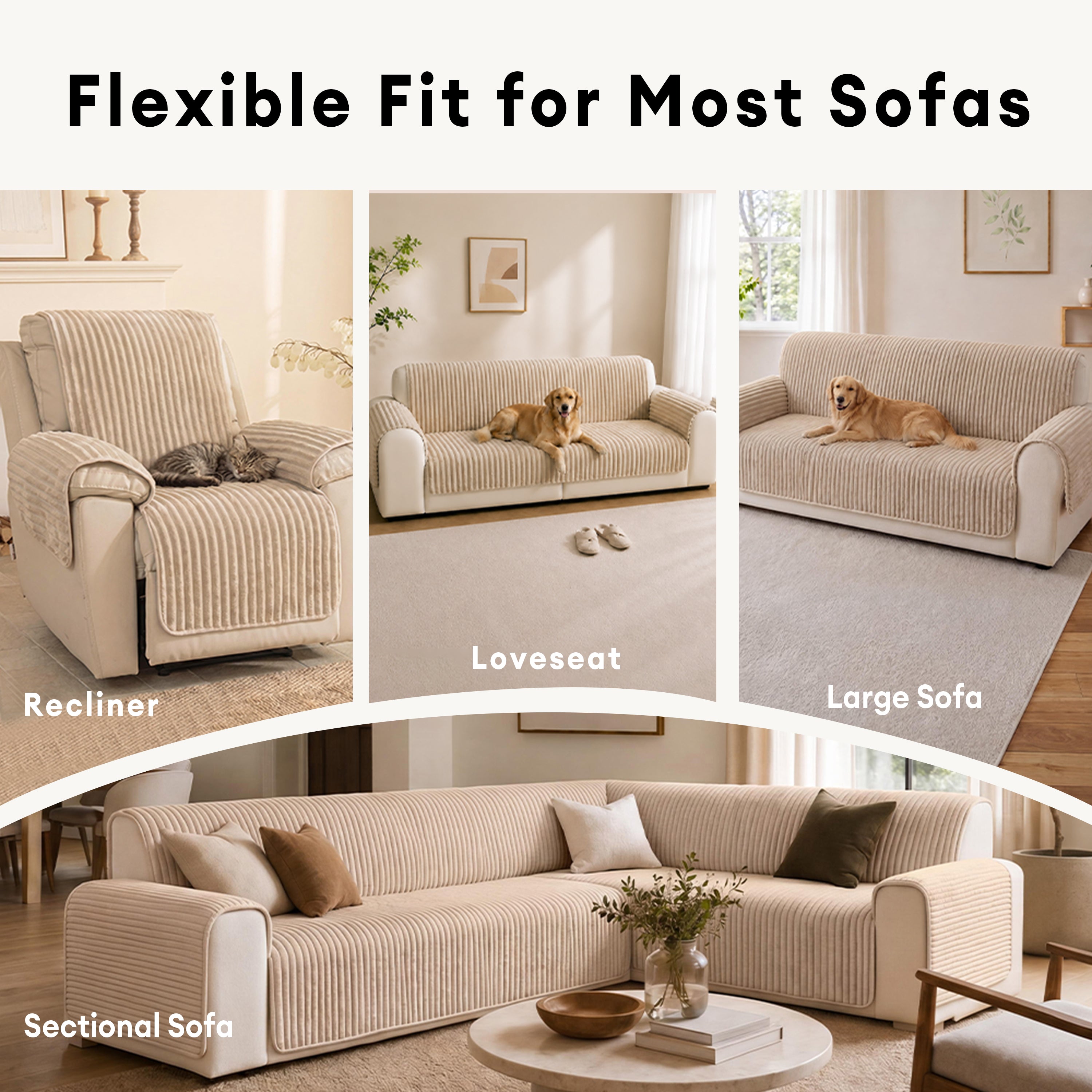 Plush Pet-Friendly Non-Slip One-Piece Couch Cover Recliner Couch Cover - Strips
