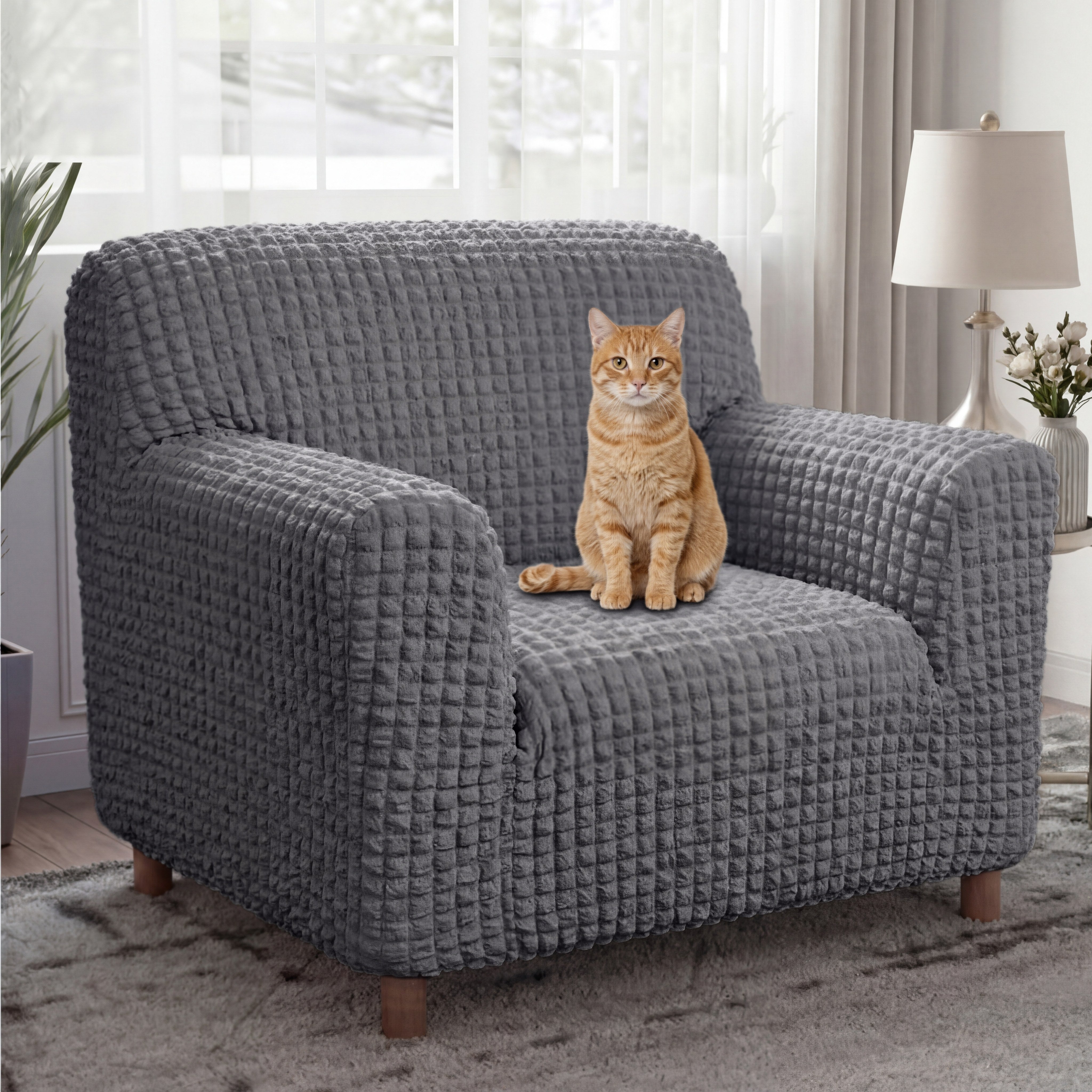 Cream Style Seersucker Breathable Stretchy Full-Coverage Magic Recliner Chair Cover