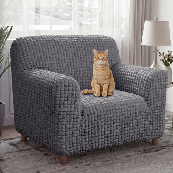Cream Style Seersucker Breathable Stretchy Full-Coverage Magic Recliner Chair Cover