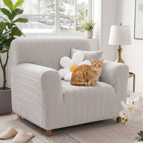 Elegant Herringbone Cream Aesthetic Stretch Magic Recliner Chair Covers