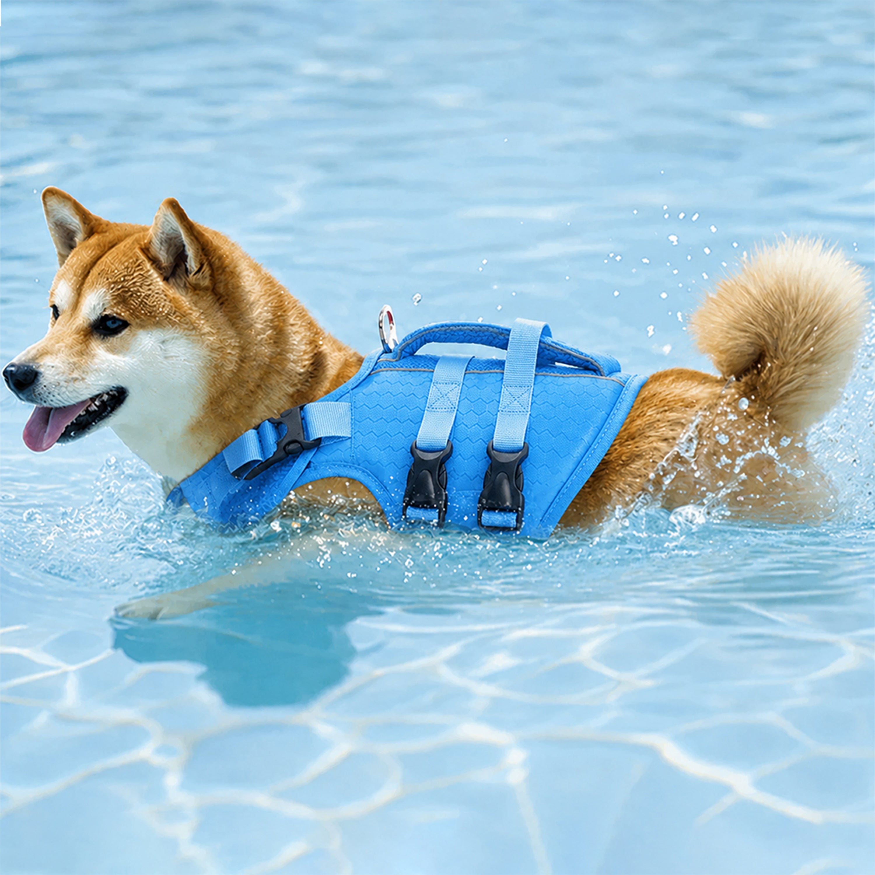 Adjustable Dog Life Jacket with Reflective Strips for Medium and Large Dogs