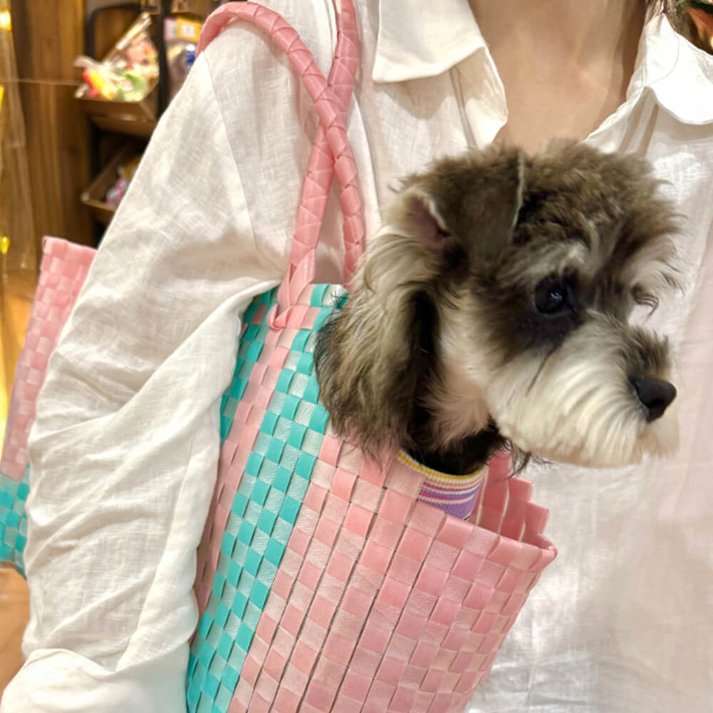 Vibrant Hand-Woven Pet Travel Bag – Perfect for Stylish Pet Outings