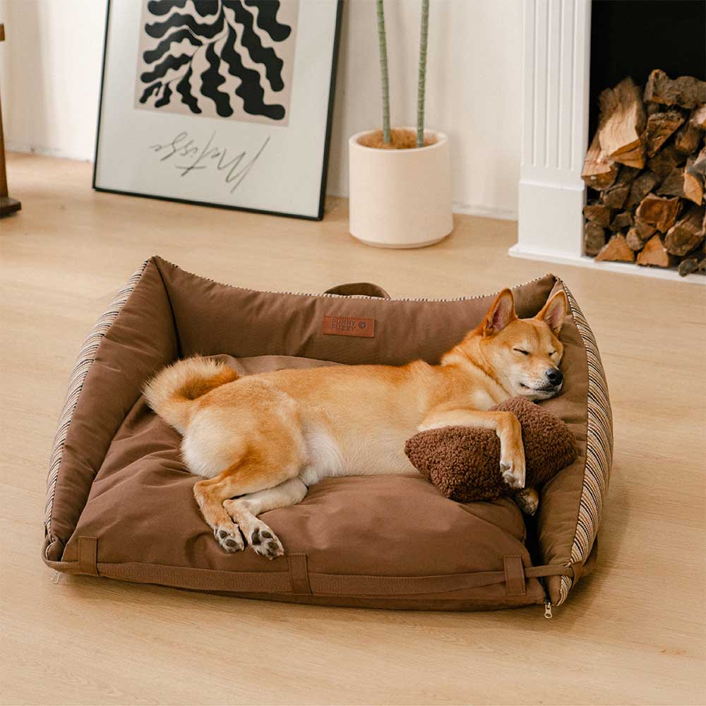 Striped Natural Folding Washable Mat Sofa Dog Bed - Mocca Pup Lounger