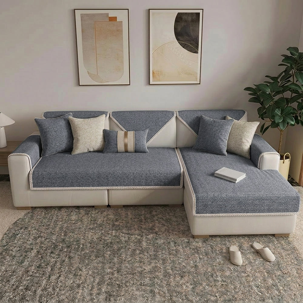 Breathable Woven Cotton Linen Non-Slip Sectional Couch Cover