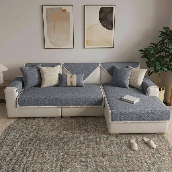 Breathable Woven Cotton Linen Non-Slip Sectional Couch Cover