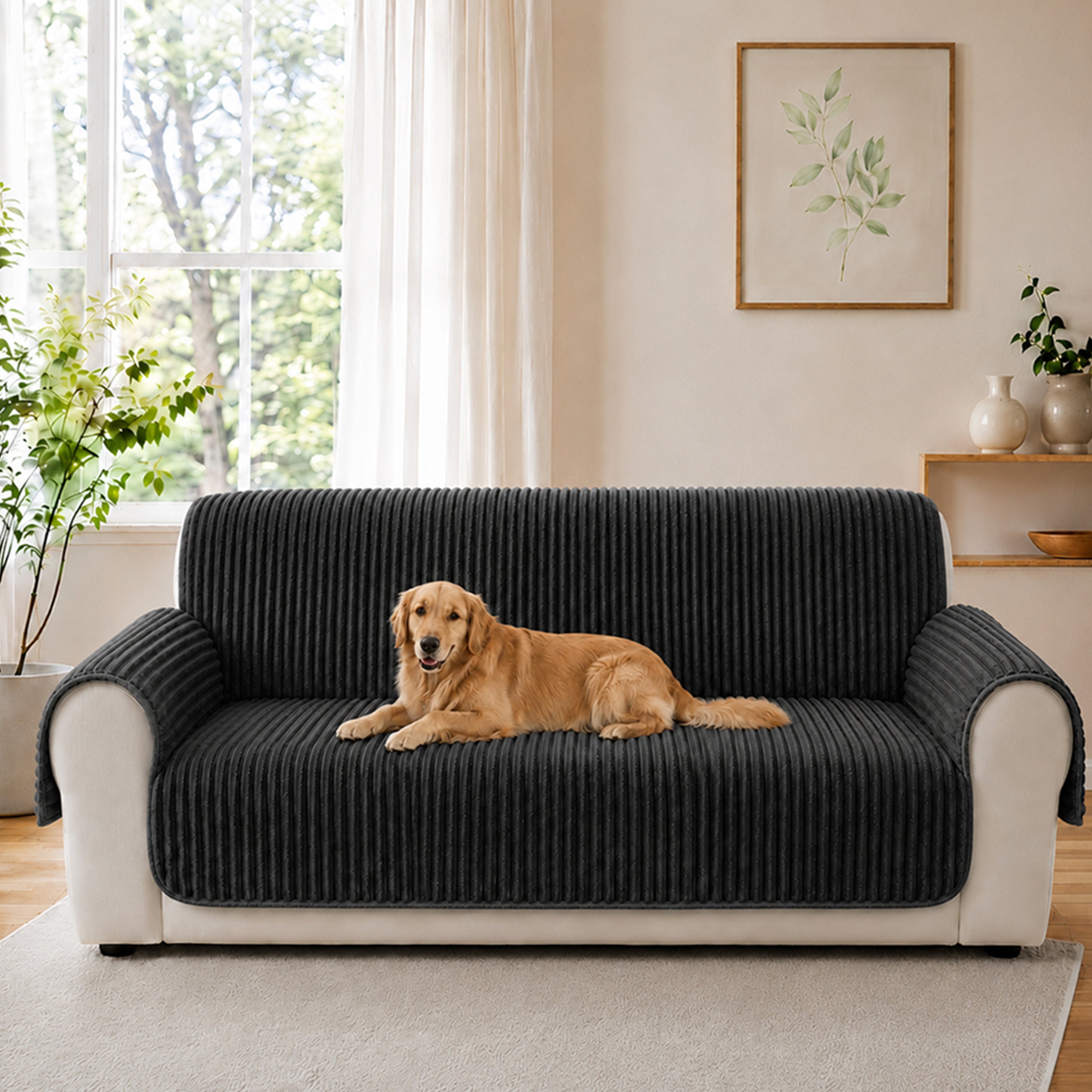 Plush Pet-Friendly Non-Slip One-Piece Couch Cover Recliner Couch Cover - Strips