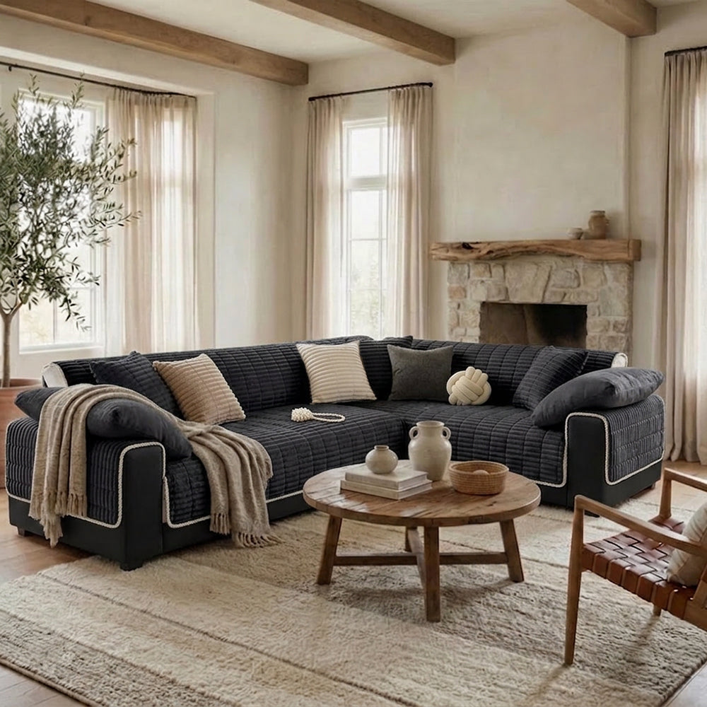 Waterproof One-Piece Cozy Flannel Sofa Protection Non-Slip Sectional Couch Cover