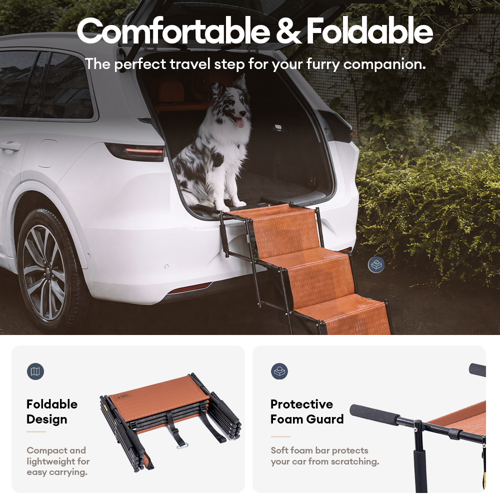 Foldable Dog Stairs for Car with Wide Non-Slip Steps - LuxeNest