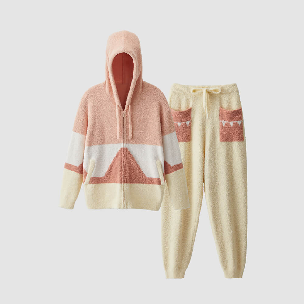 Mondrian-Inspired Ultra Soft Hooded Knit Pajama Set for Pets and Owners