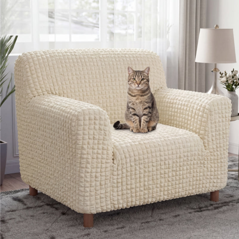 Cream Style Seersucker Breathable Stretchy Full-Coverage Magic Recliner Chair Cover