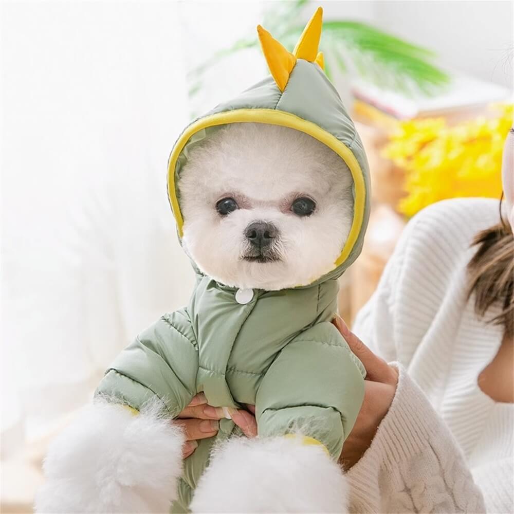 Dinosaur Hooded Dog Jacket – Fun and Cozy Winter Wear