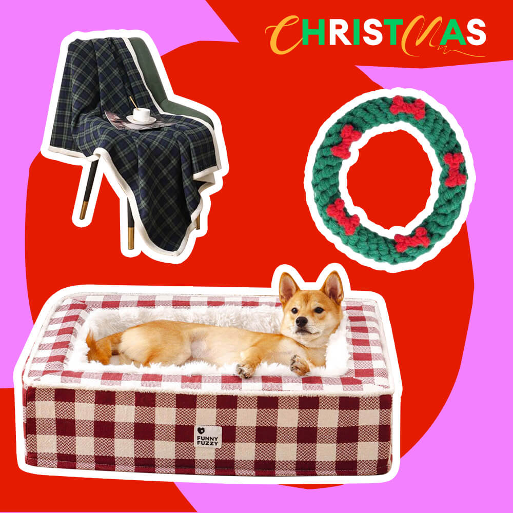 Festive Calming Pet Bed - Gift Bundle 3pcs