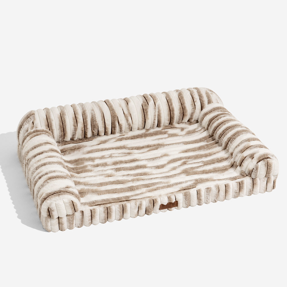 Fluffy Striped Orthopedic Bolster Dog Bed - Luxe Comfort