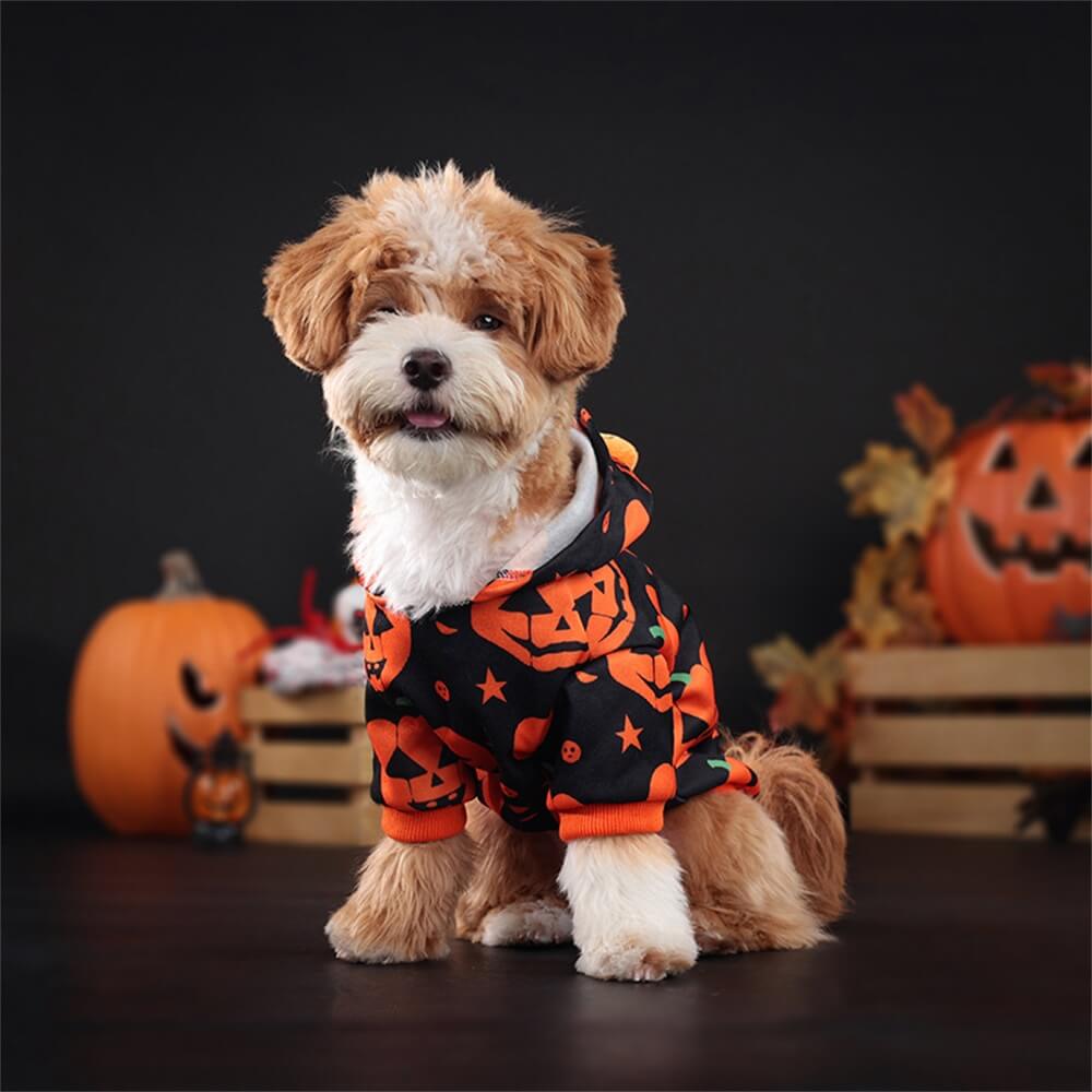 Halloween Pumpkin Print Hooded Sweatshirt for Pets