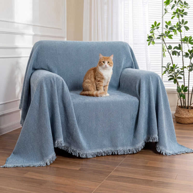 Chenille Blanket Herringbone Tassel Recliner Chair Covers
