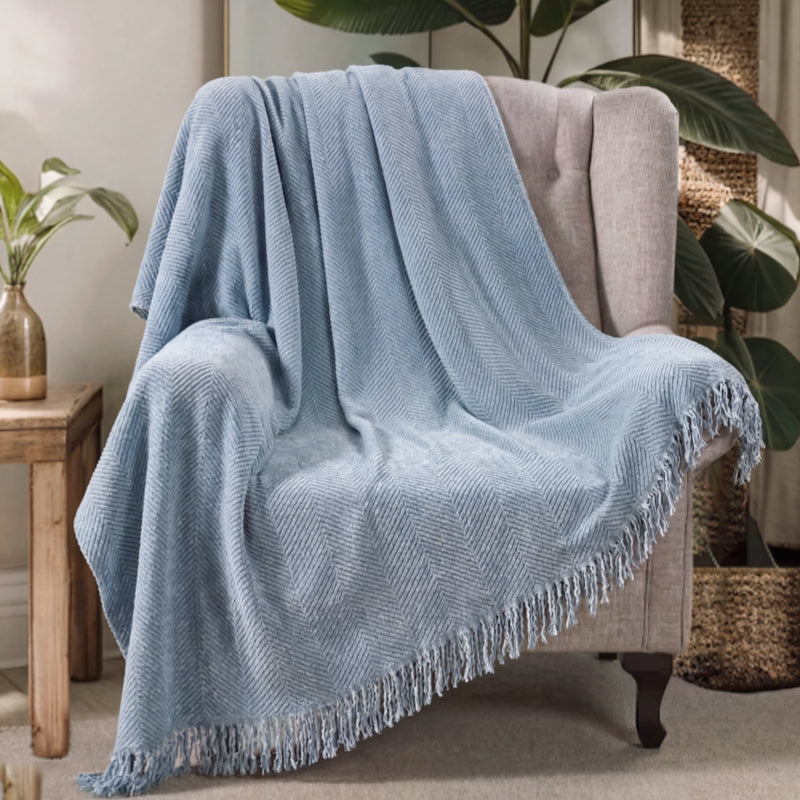 Chenille Blanket Herringbone Tassel Recliner Chair Covers