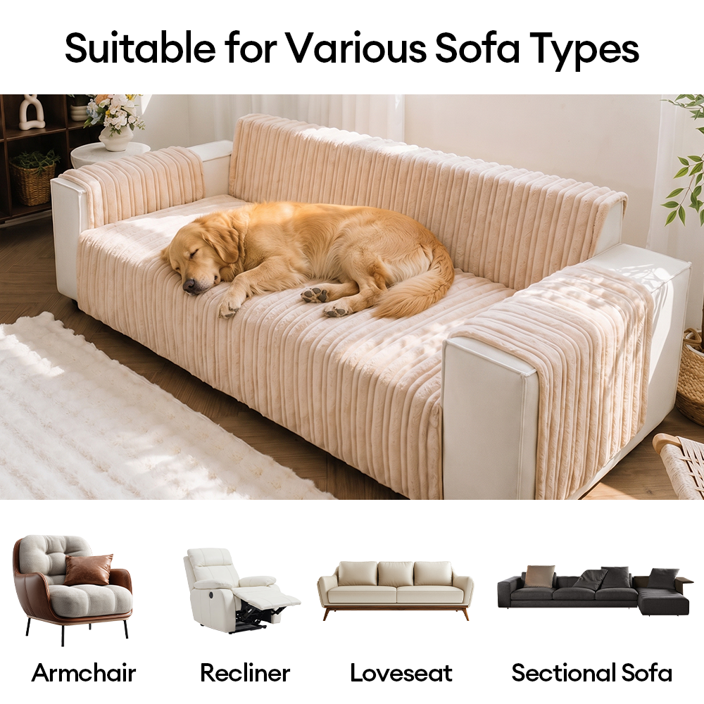 One-Piece Waterproof Pet-Friendly Ribbed Plush Recliner Couch Cover- Cozy Nest