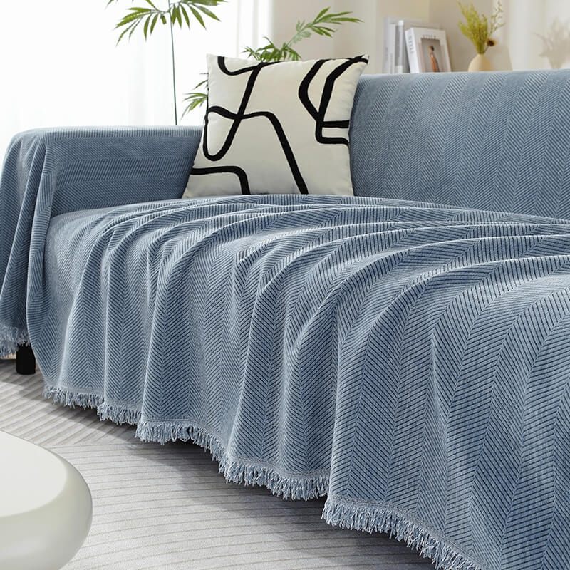 Chenille Blanket Herringbone Tassel Couch Cover