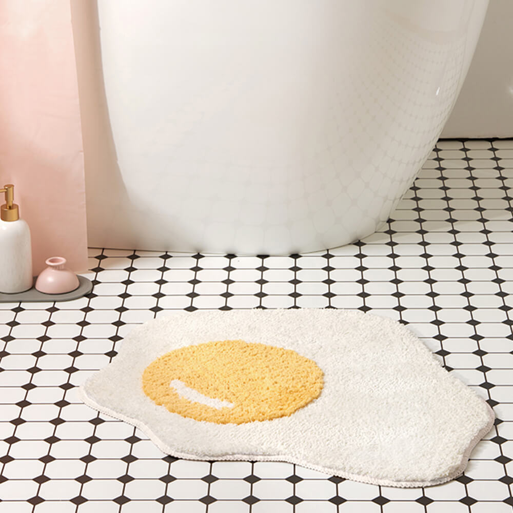 Fried Egg Shaggy Bath Mat Multi-Functional Decorative Non-Slip Home Rug