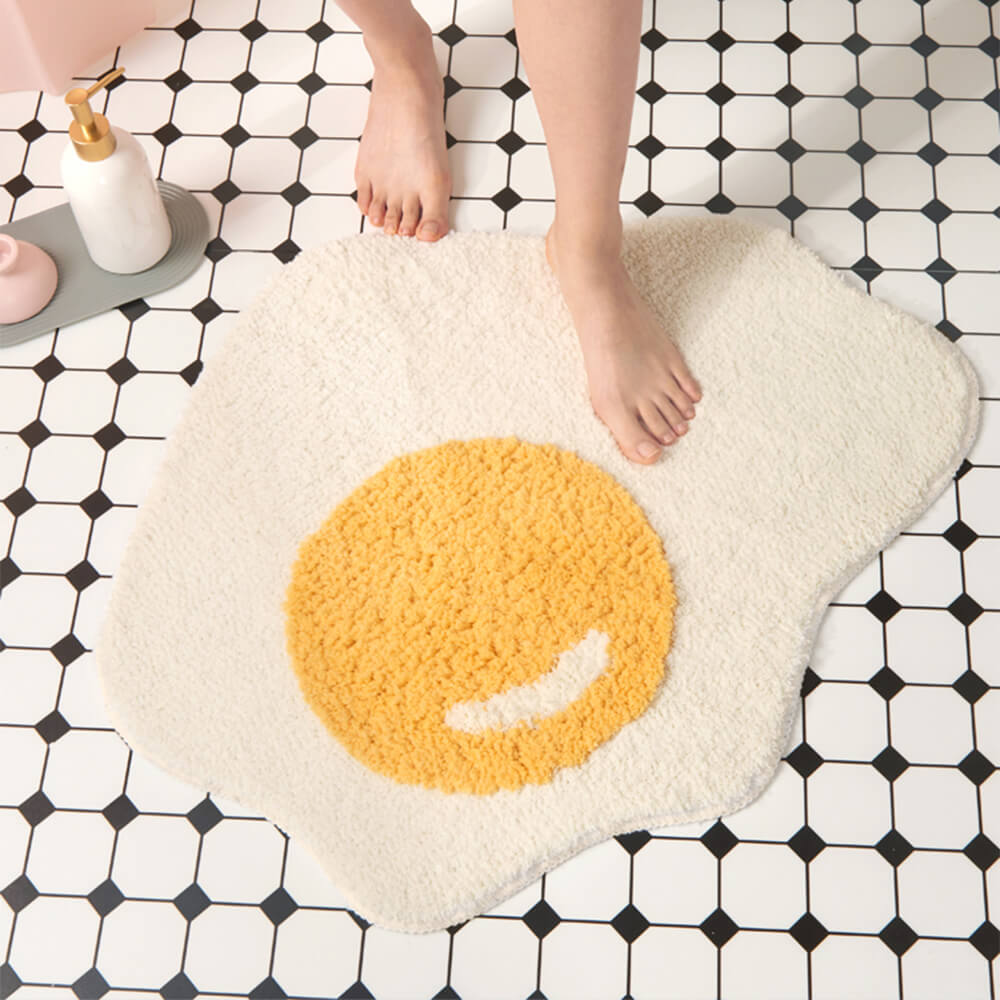 Fried Egg Shaggy Bath Mat Multi-Functional Decorative Non-Slip Home Rug