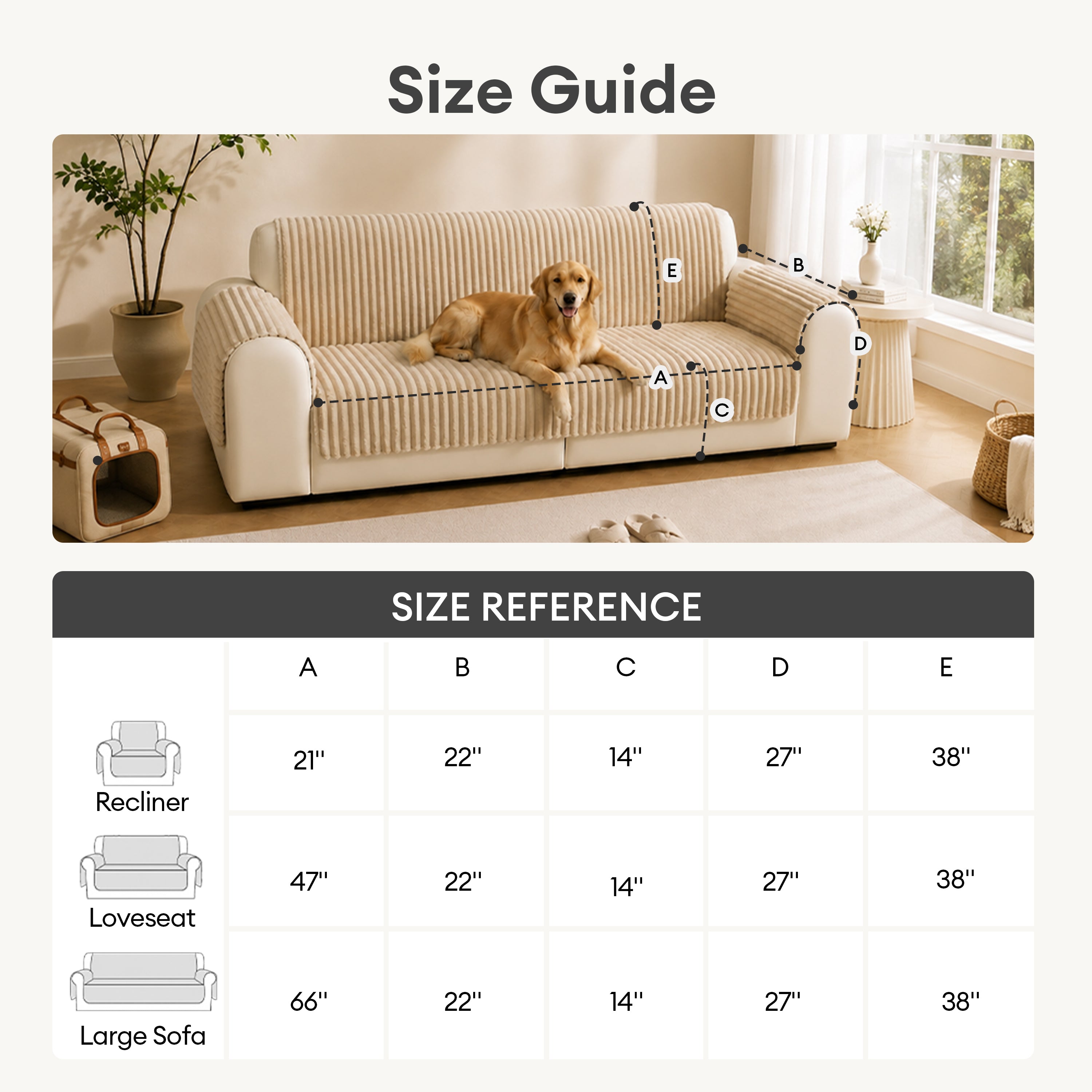 Plush Pet-Friendly Non-Slip One-Piece Couch Cover Recliner Couch Cover - Strips