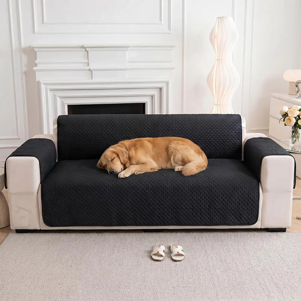 Water-Repellent Solid Color One Piece Couch Cover with Elastic Straps