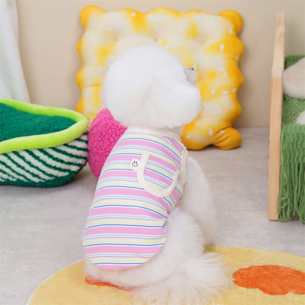 Pet clothing colorful striped pocket smiley face pit striped two-legged vest dog cat summer clothes