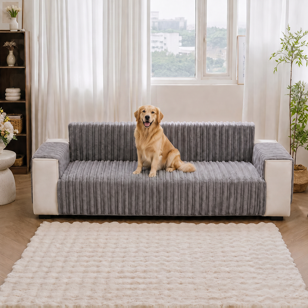 One-Piece Waterproof Pet-Friendly Ribbed Plush Recliner Couch Cover- Cozy Nest