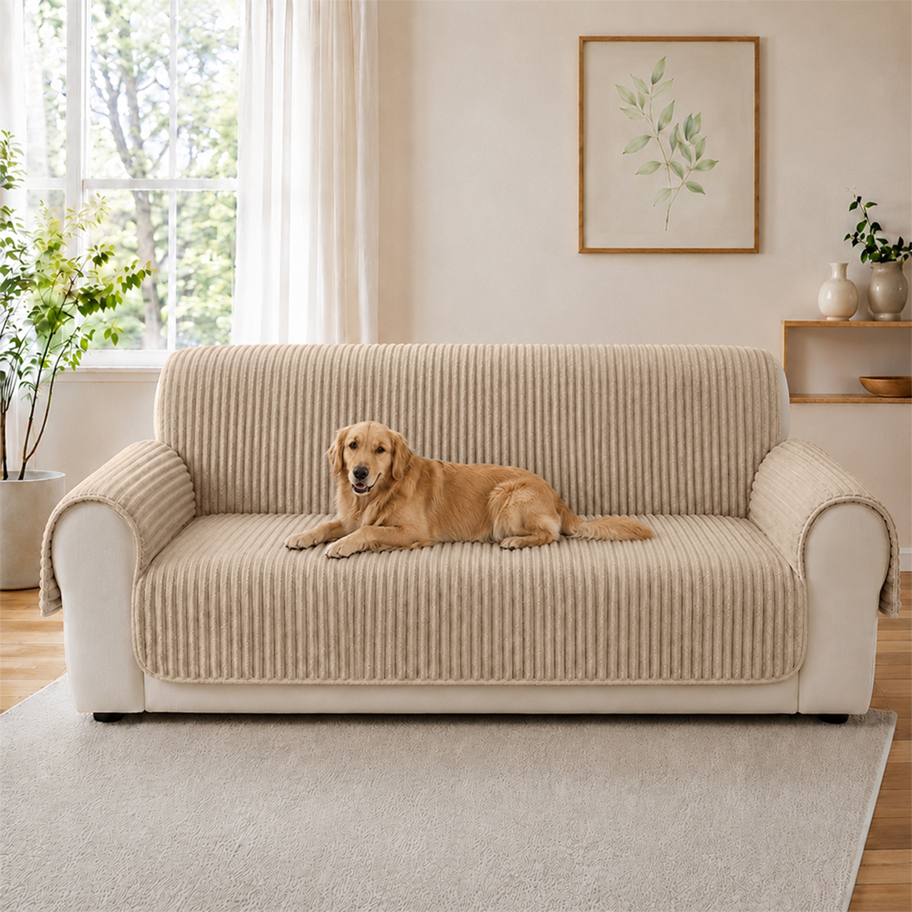 Plush Pet-Friendly Non-Slip One-Piece Couch Cover Recliner Couch Cover - Strips