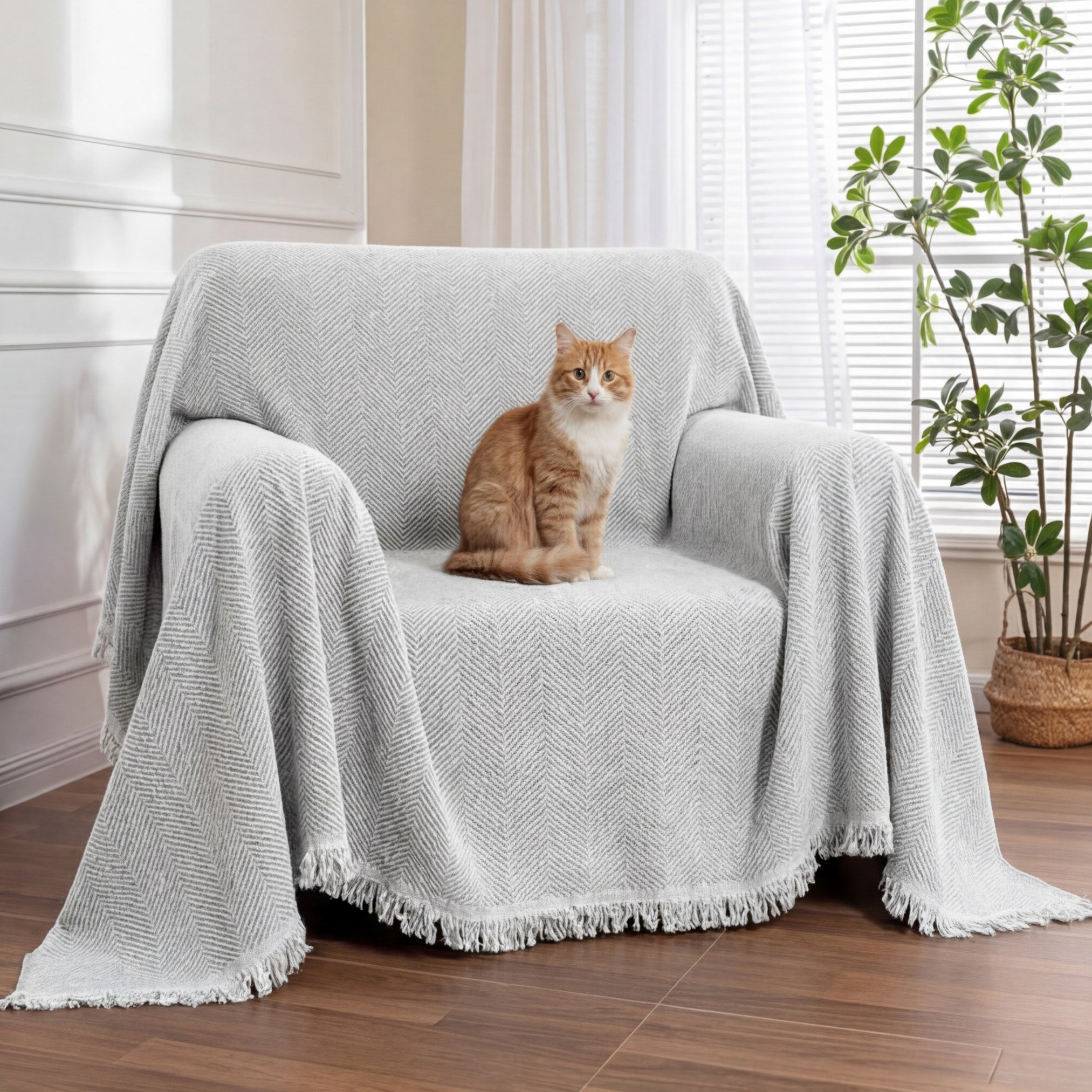 Chenille Blanket Herringbone Tassel Recliner Chair Covers
