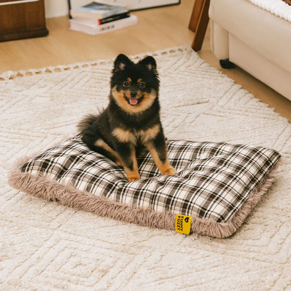 Classical Plaid Dual-Sided Removable Plush Calming Dog Mat