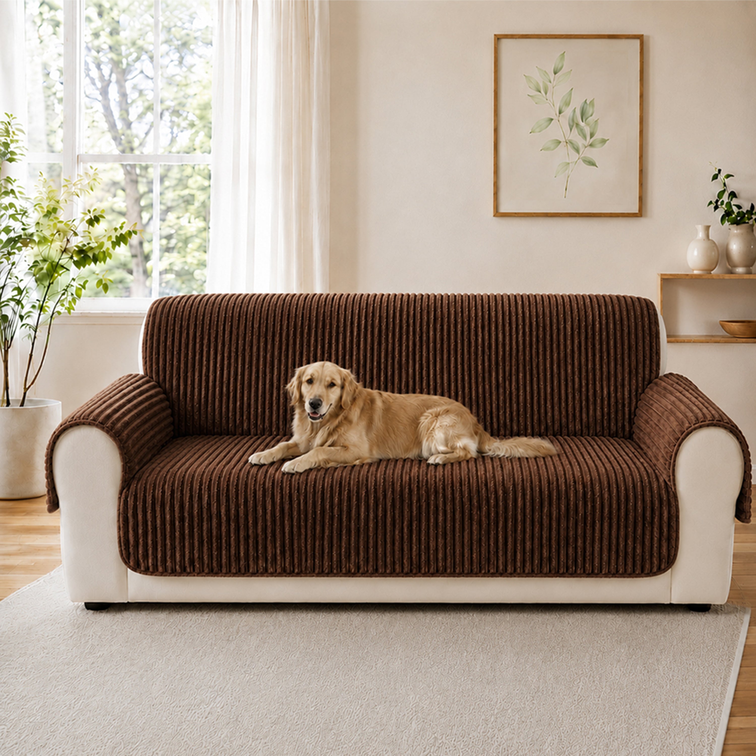 Plush Pet-Friendly Non-Slip One-Piece Couch Cover Recliner Couch Cover - Strips
