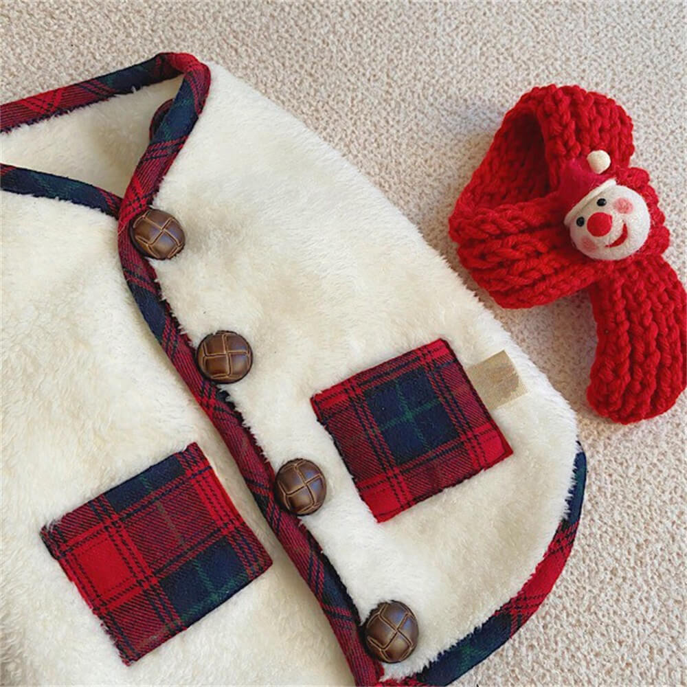 Plaid Winter Dog Jacket with Scarf – Festive and Cozy for the Holidays