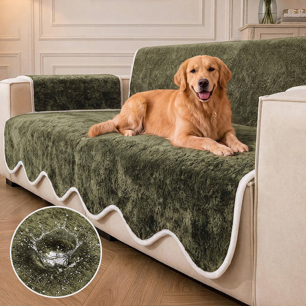 Waterproof Plush Velvet Contrast Wavy Edge Couch Cover