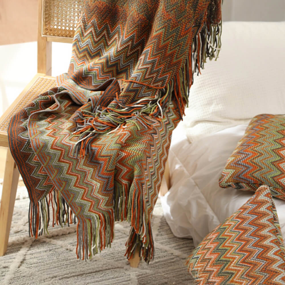 Bohemian Soft Knit Multi-Use Crochet Blanket with Tassels