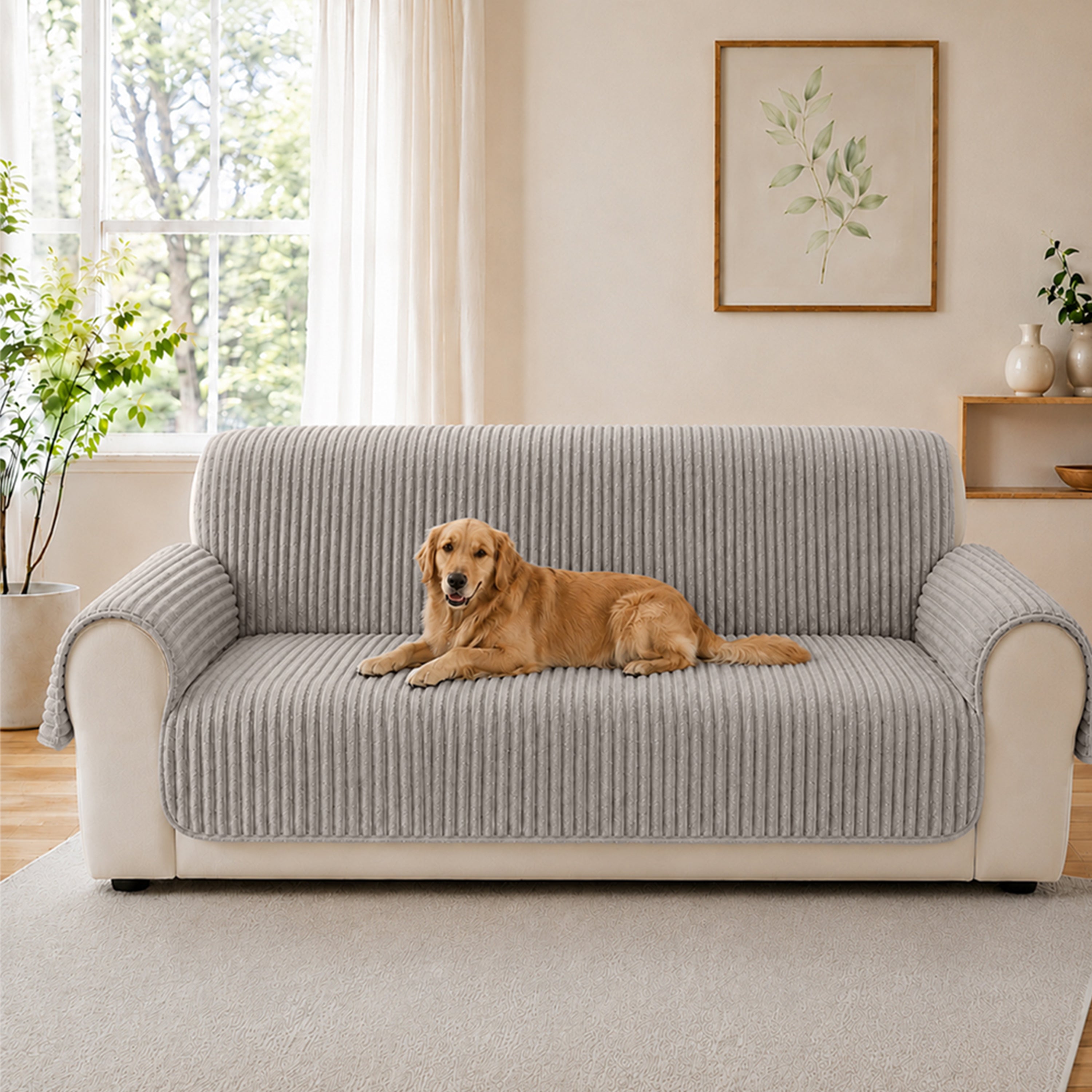 Plush Pet-Friendly Non-Slip One-Piece Couch Cover Recliner Couch Cover - Strips