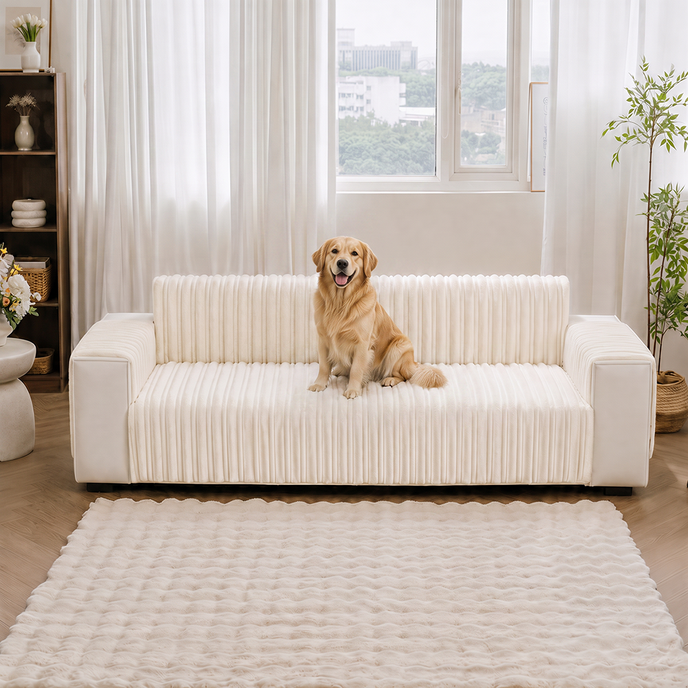 One-Piece Waterproof Pet-Friendly Ribbed Plush Recliner Couch Cover- Cozy Nest