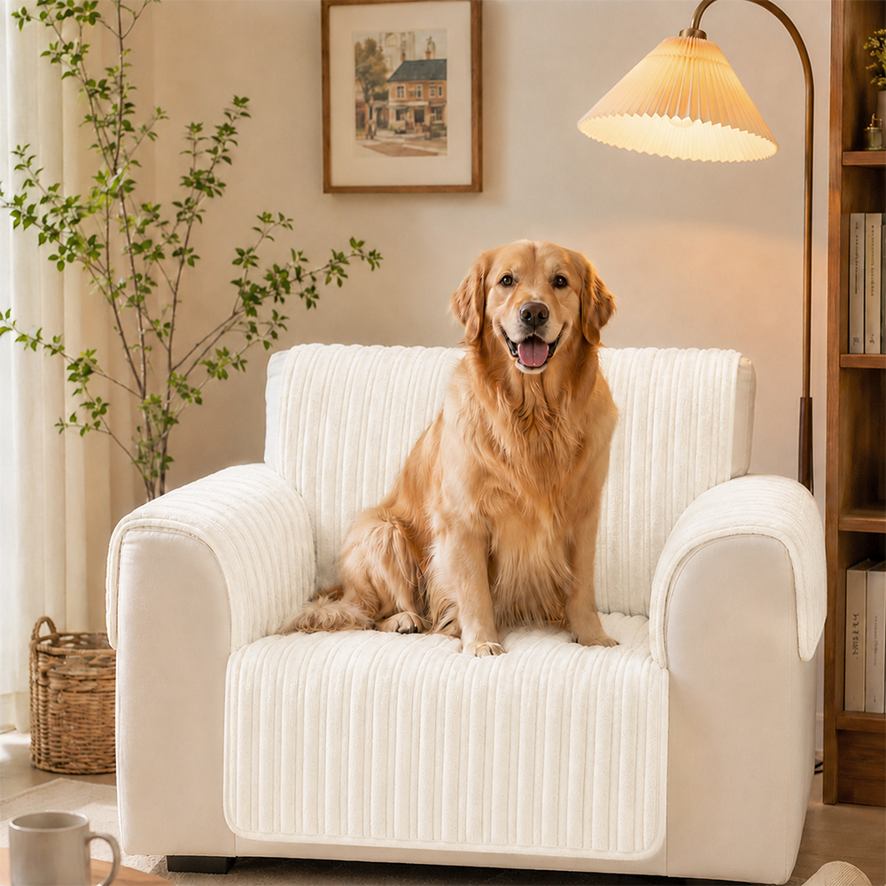One-Piece Waterproof Pet-Friendly Ribbed Plush Recliner Couch Cover- Cozy Nest
