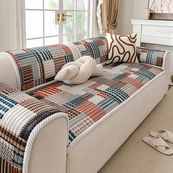 Artistic Line Quilted Comfortable Sofa Protection Non-Slip Couch Cover