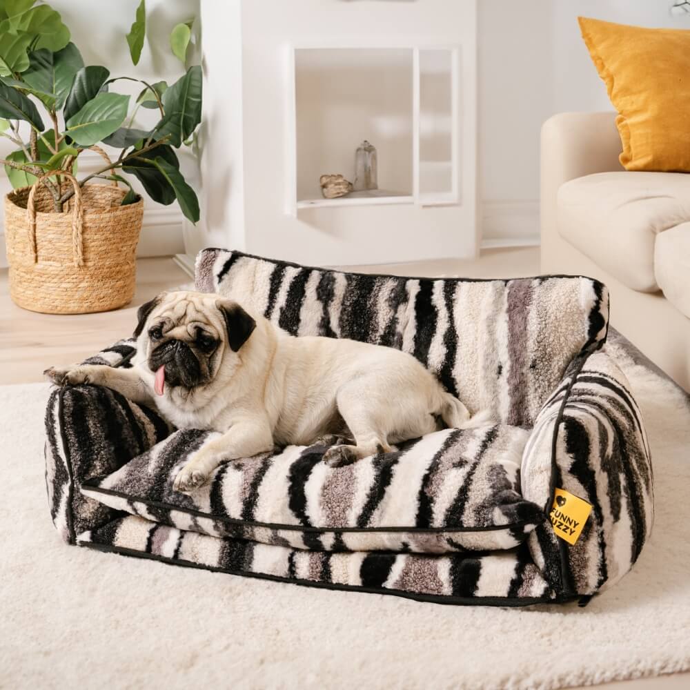 Trendy Striped Faux Lambswool Double Layer Dog & Cat Sofa Bed - Home Office