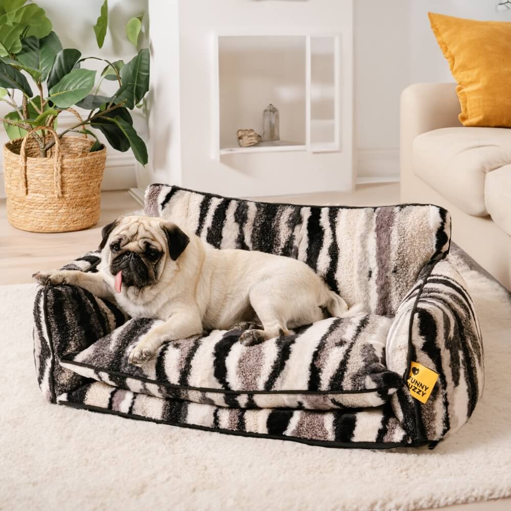 Bed Cover - Trendy Striped Faux Lambswool Double Layer Dog & Cat Sofa Bed