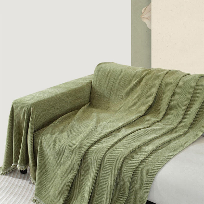 Chenille Blanket Herringbone Tassel Couch Cover