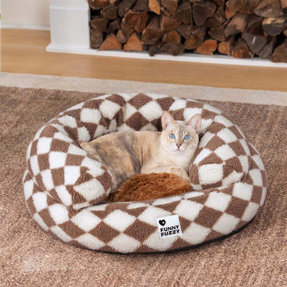 Classic Argyle Washable Bolster Donut Cat Bed - Cosy Haven