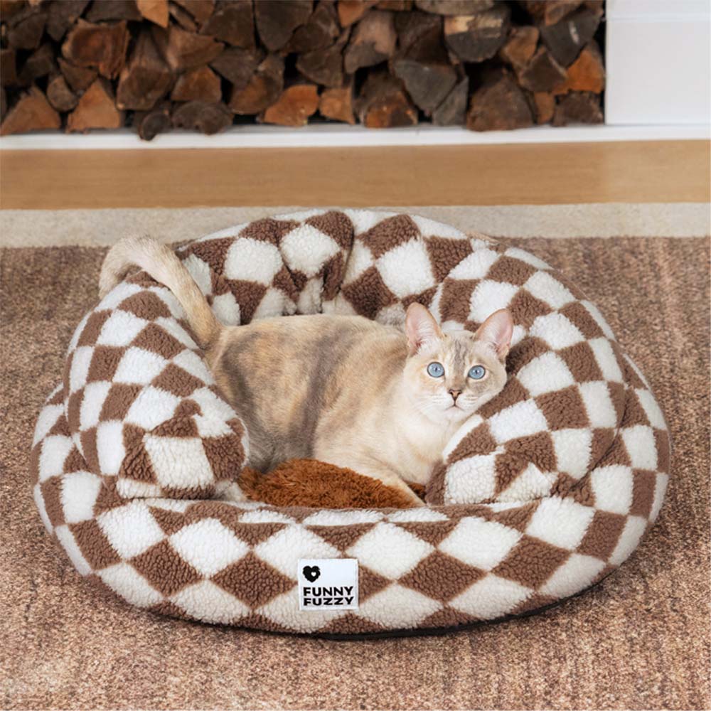 Classic Argyle Washable Bolster Donut Cat Bed - Cosy Haven