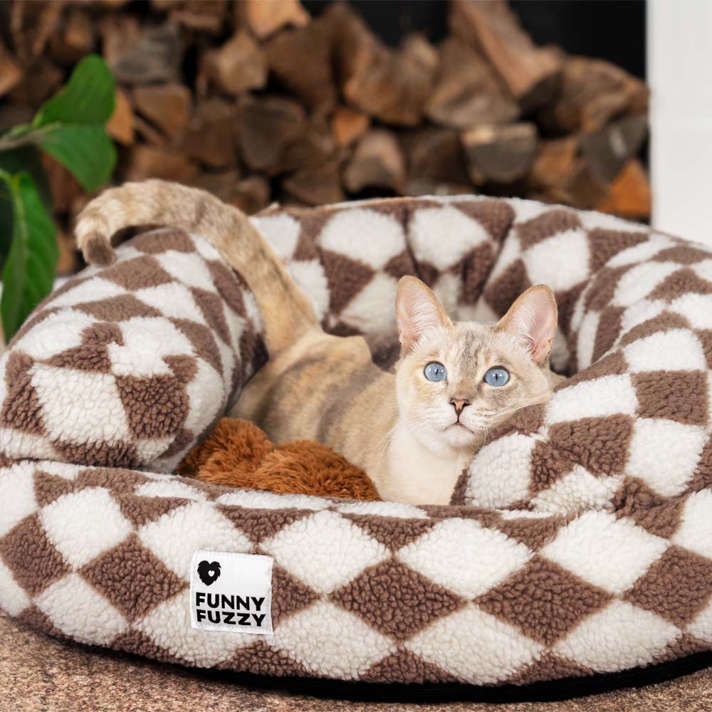 Classic Argyle Washable Bolster Donut Cat Bed - Cosy Haven