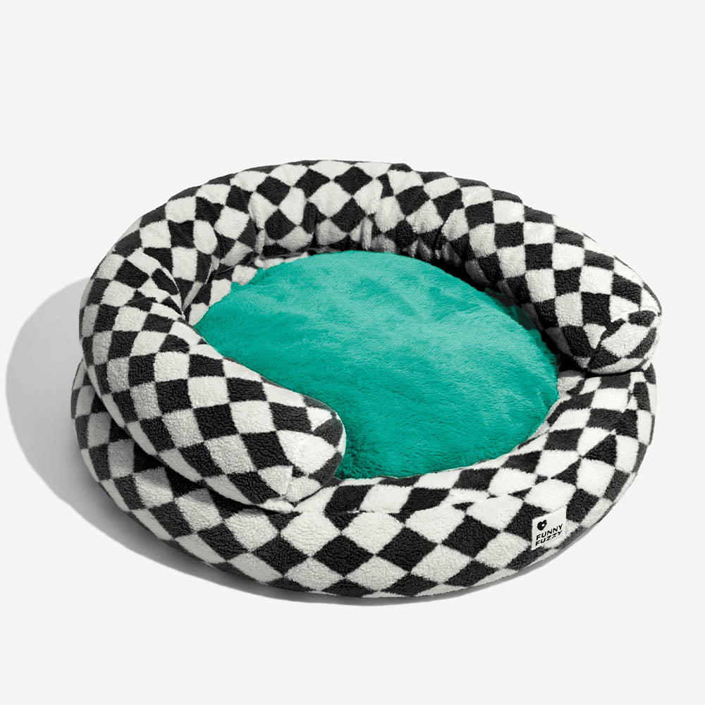 Classic Argyle Washable Bolster Donut Cat Bed - Cosy Haven