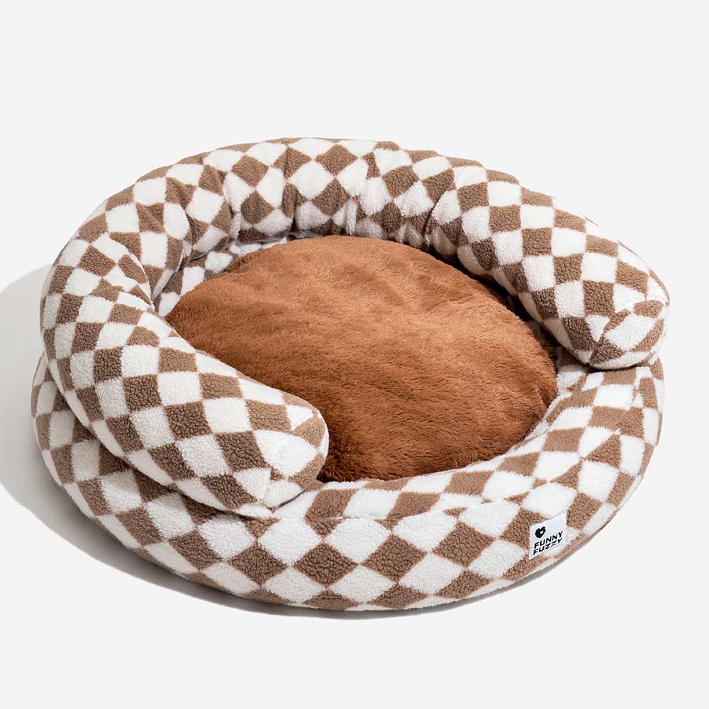 Classic Argyle Washable Bolster Donut Cat Bed - Cosy Haven