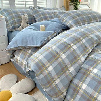 Classic Plaid Colour Block Stylish Breathable Bed Sheet Set