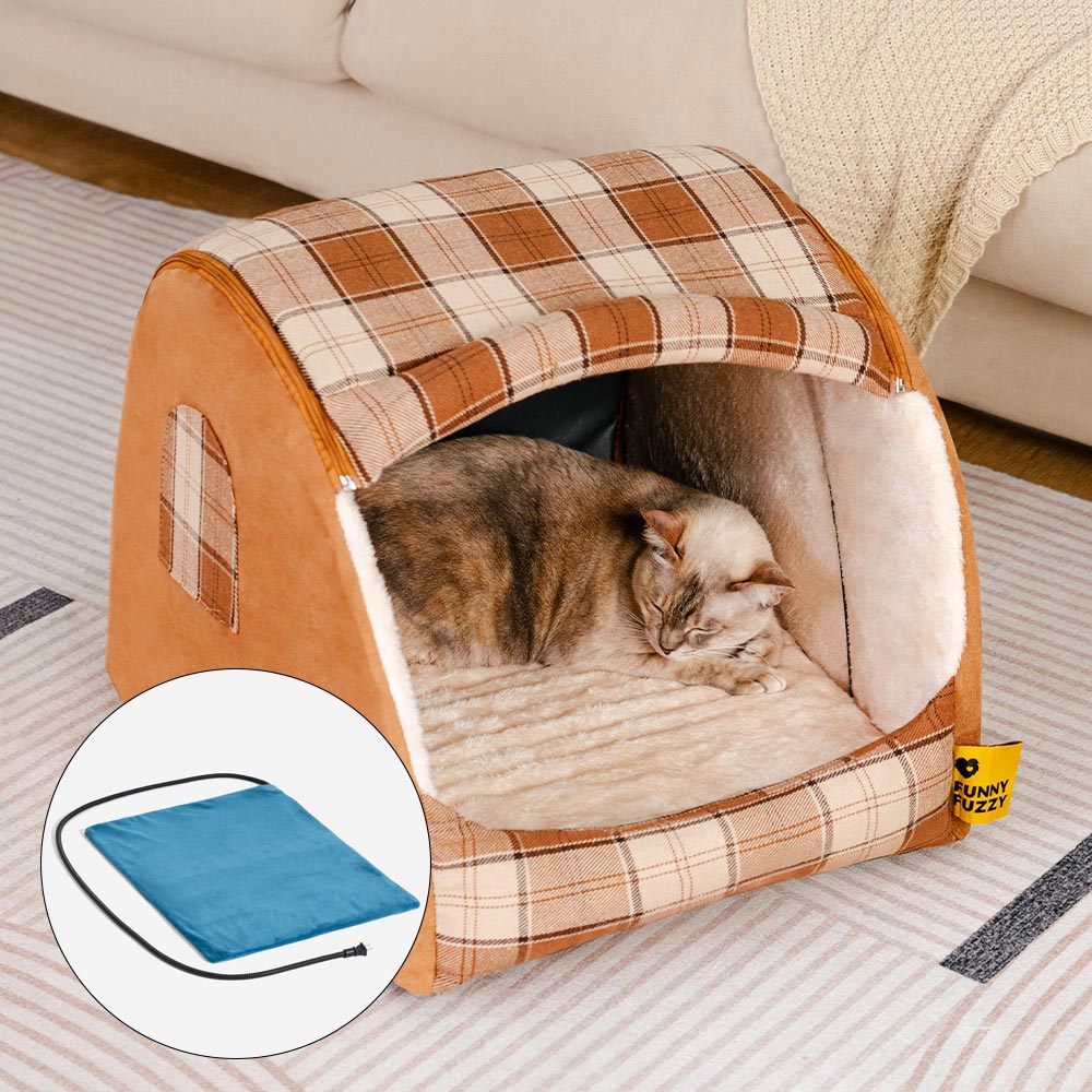 Classical Plaid House Orthopaedic Cat Bed - Retreat Cabin